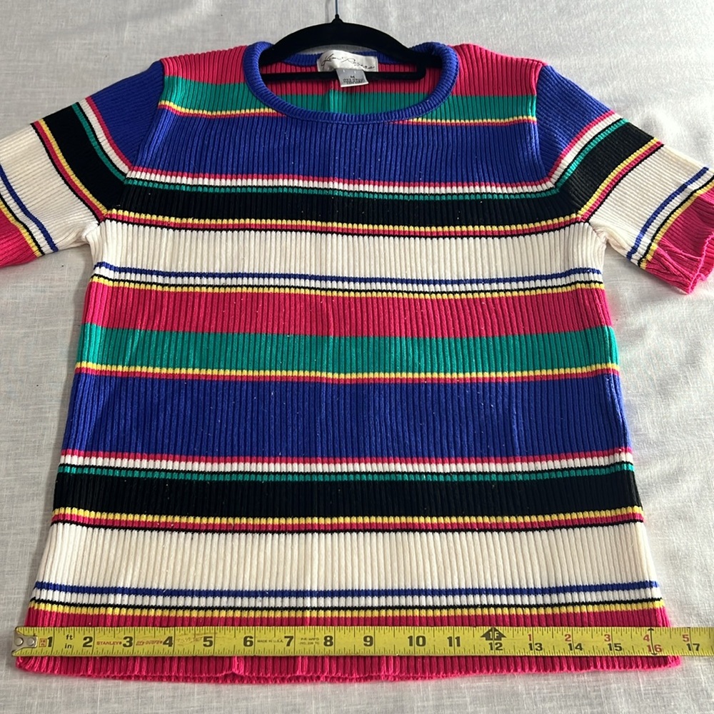 🌞 Kim Rogers colorful striped short sleeve round neck ribbed sweater women M - Picture 11 of 16